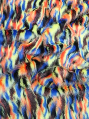 30 Yard Roll of Yellow, Orange, Black Sunset Multi-Color Faux Fur Fabric