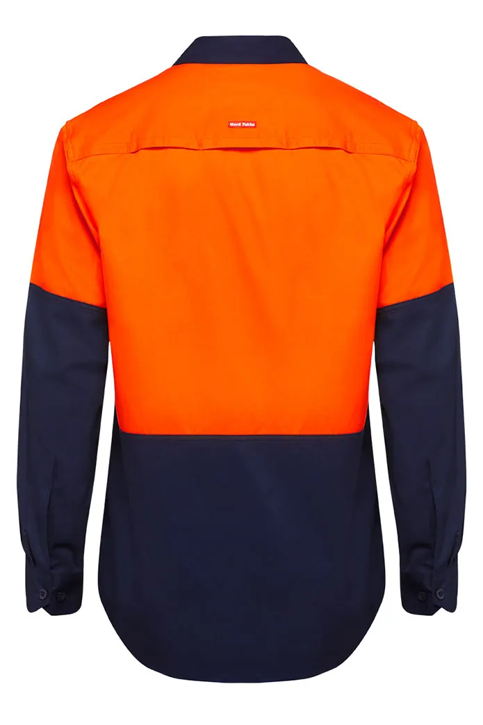 4 x Hard Yakka Basic 2 Tone Long Sleeve Vented Drill Shirt Orange Navy