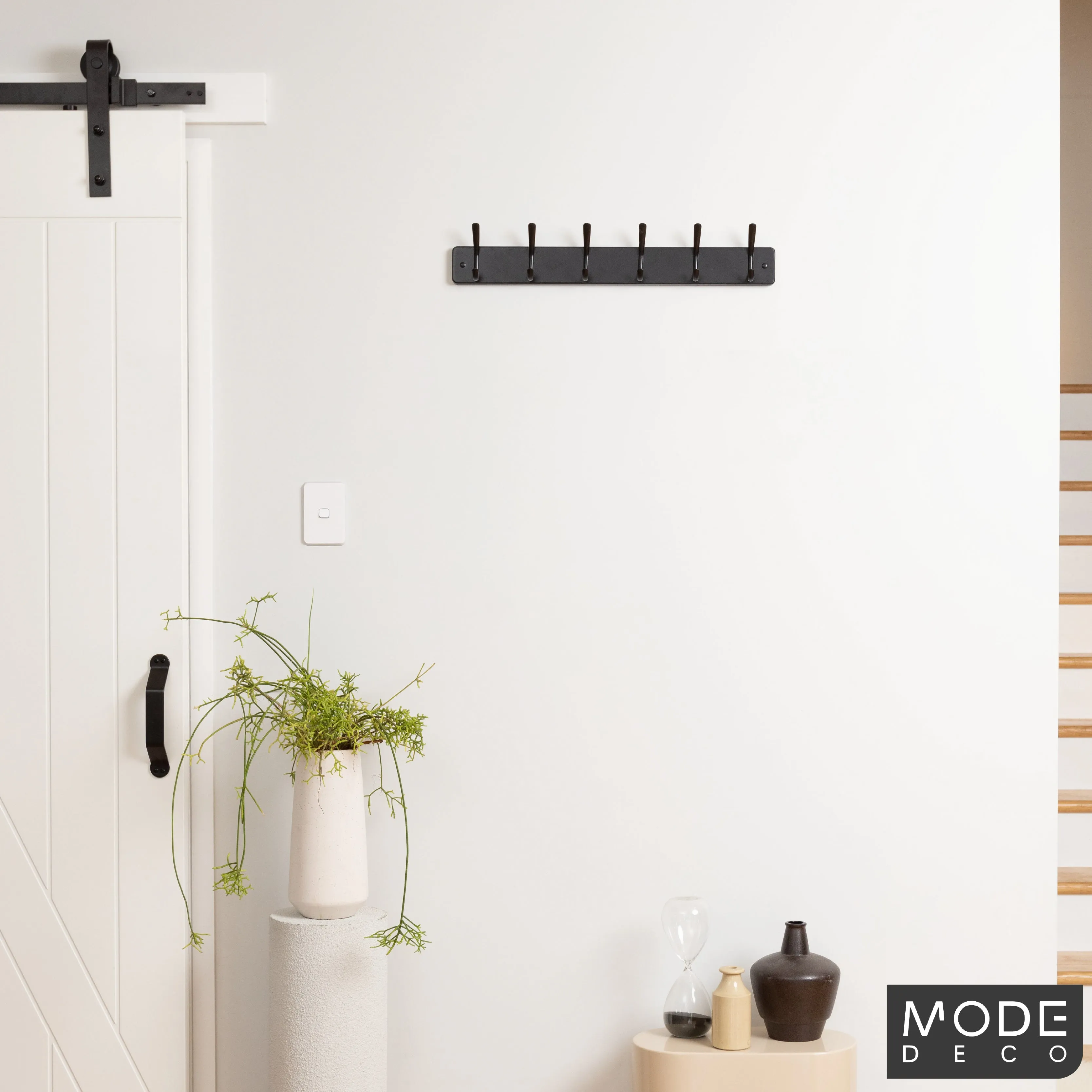 6 Black Hooks on Black Board Hat & Coat Rack