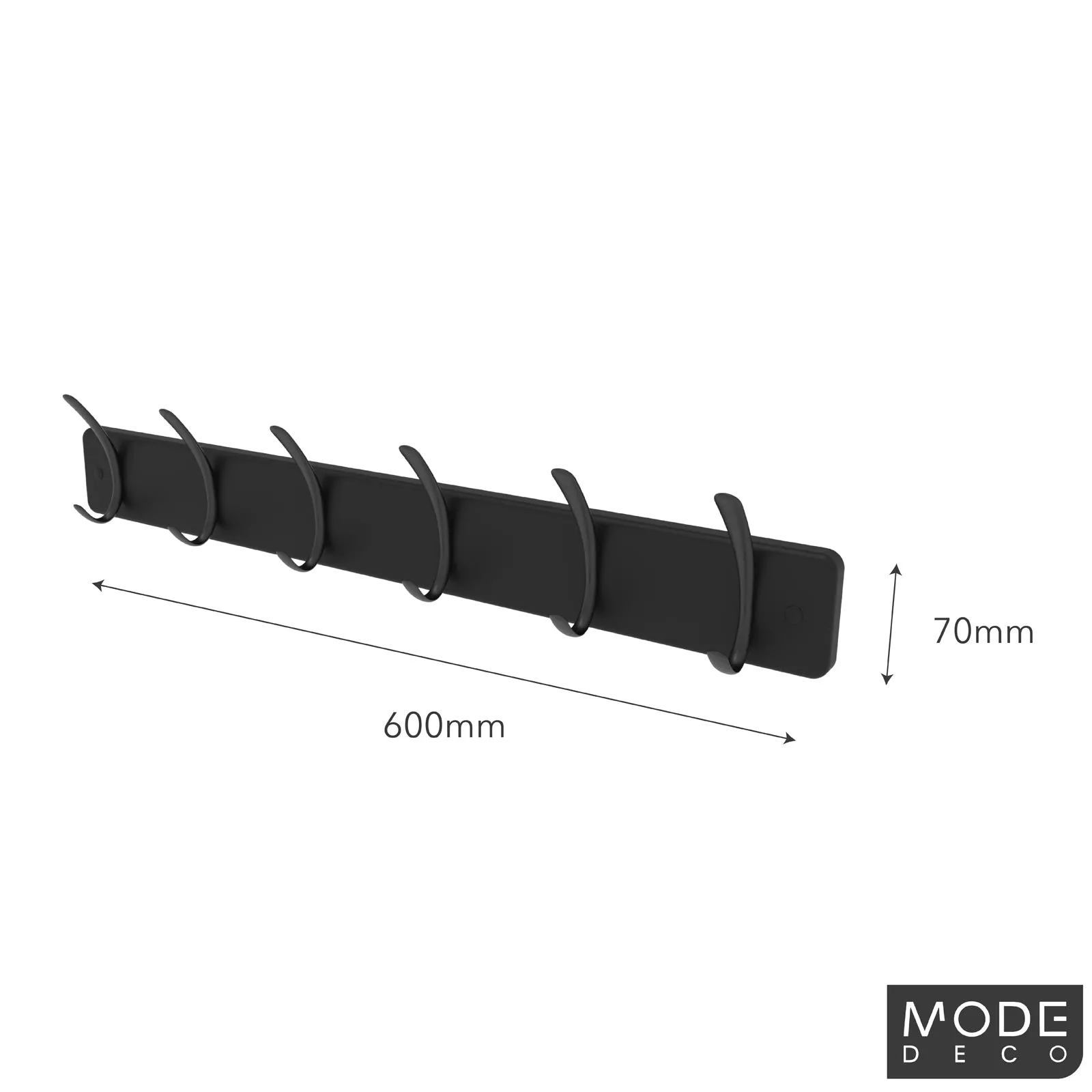 6 Black Hooks on Black Board Hat & Coat Rack