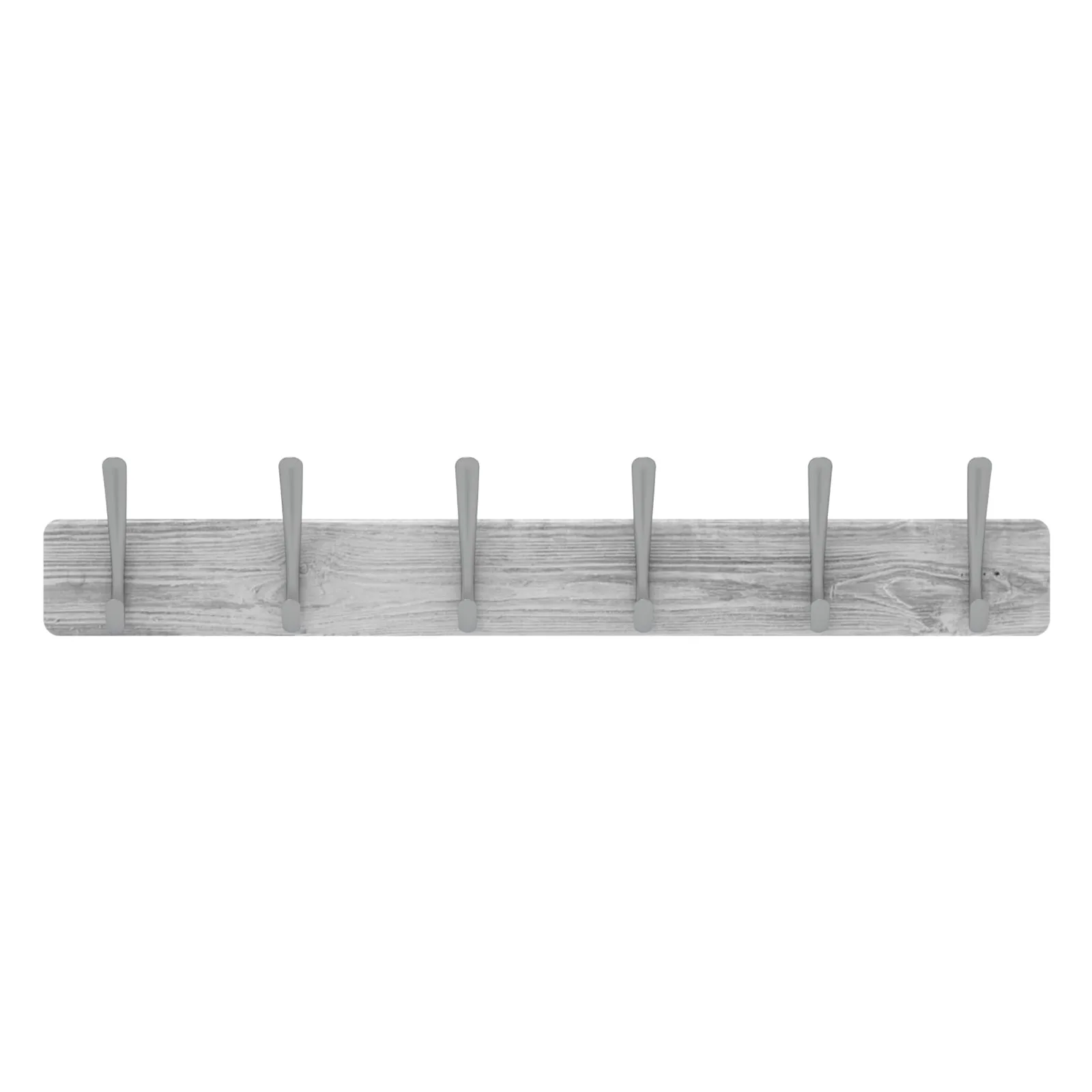 6 Brushed Nickel Hooks on White Wash Board Hat & Coat Rack