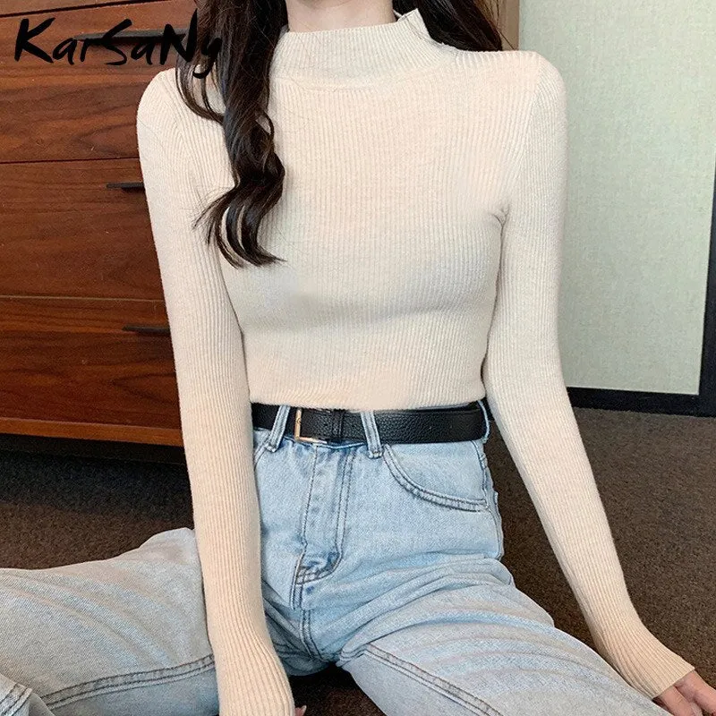 Back To School Autumn Women Sweaters And Pullovers Turtleneck Slim Women's Jumper White Knitted Tops Winter Ladies Sweater Woman 2022 Korean