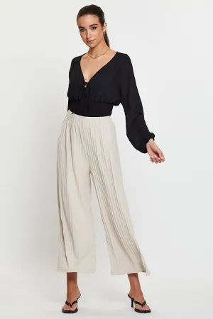 Beige Ribbed Pants High Rise Wide Leg