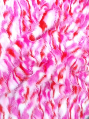 Candy, White, Red Sunset Multi-Color Faux Fur Fabric /  Sold by the Yard