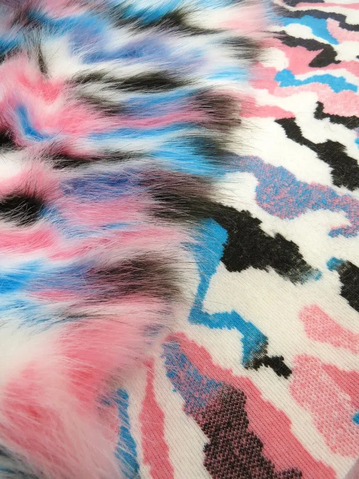 Candy, White, Red Sunset Multi-Color Faux Fur Fabric /  Sold by the Yard