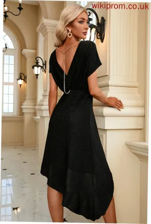 Cotton Round Blends Asymmetrical Club Dresses Short A-line Dahlia Sleeves Dresses Neck Elegant