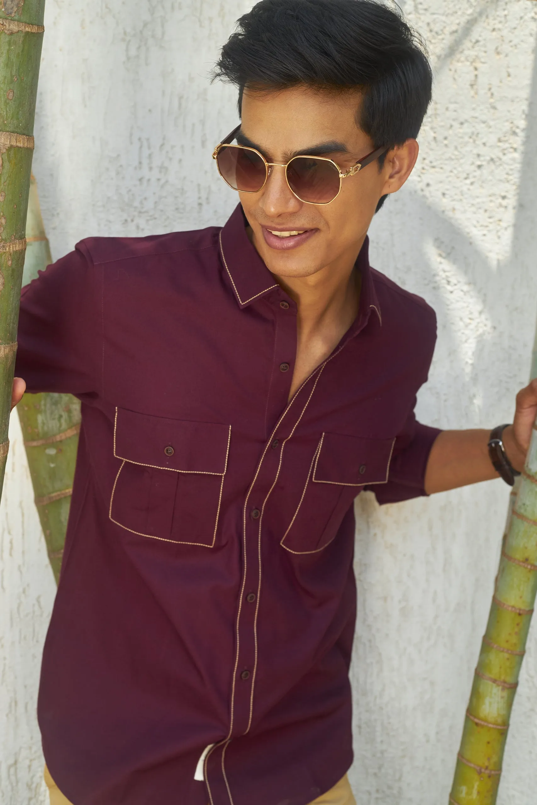 Cranberry Maroon Safari Shirt