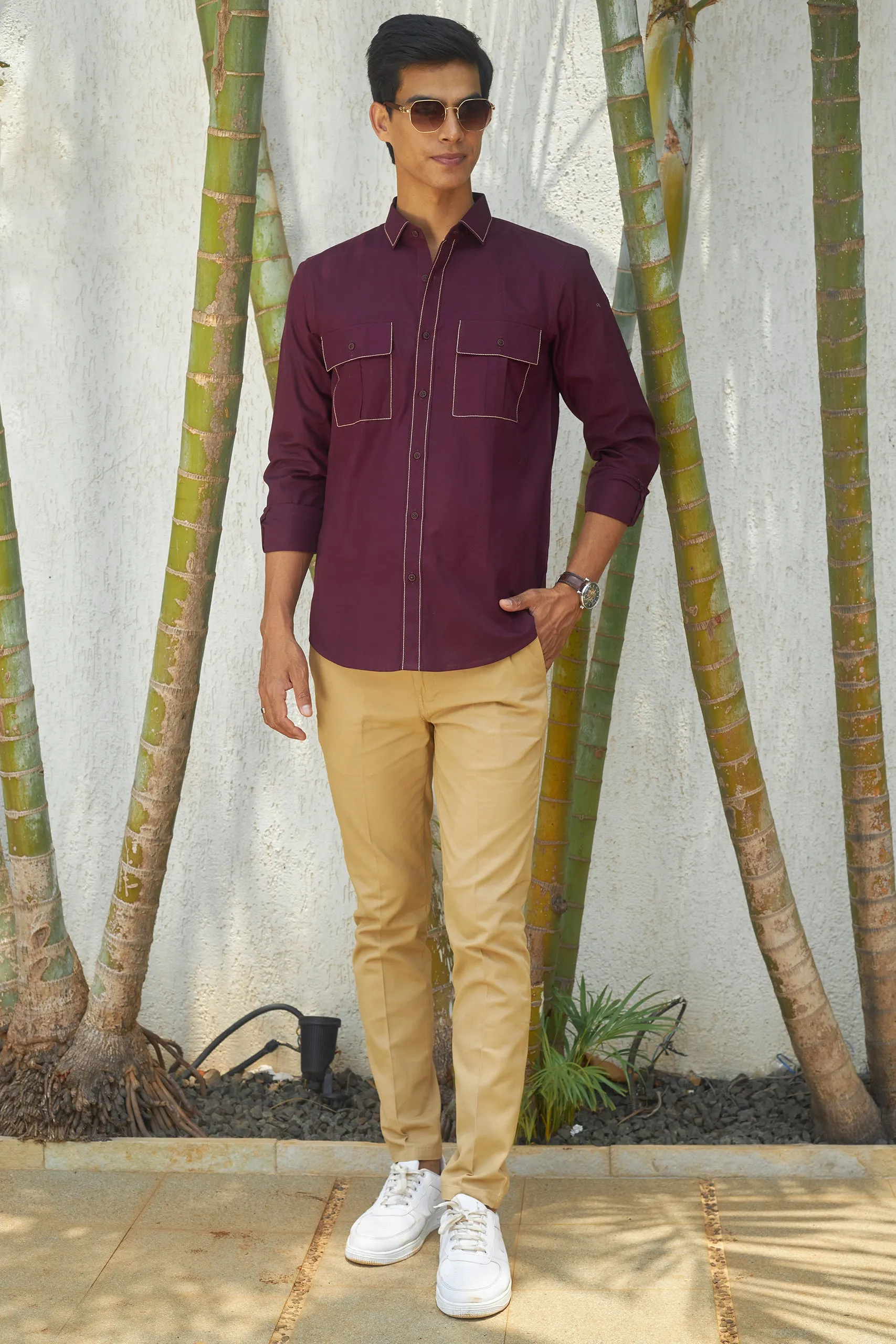 Cranberry Maroon Safari Shirt