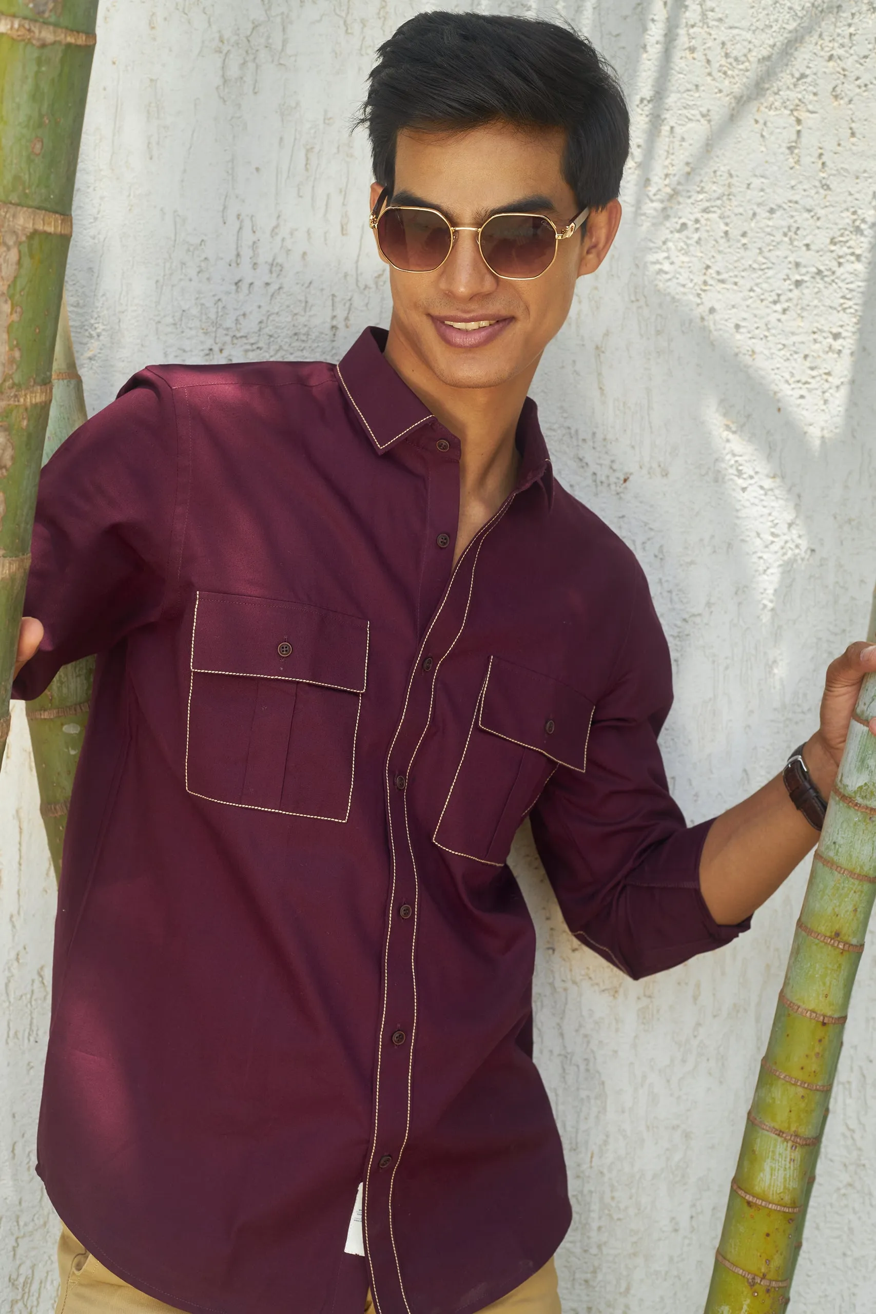 Cranberry Maroon Safari Shirt