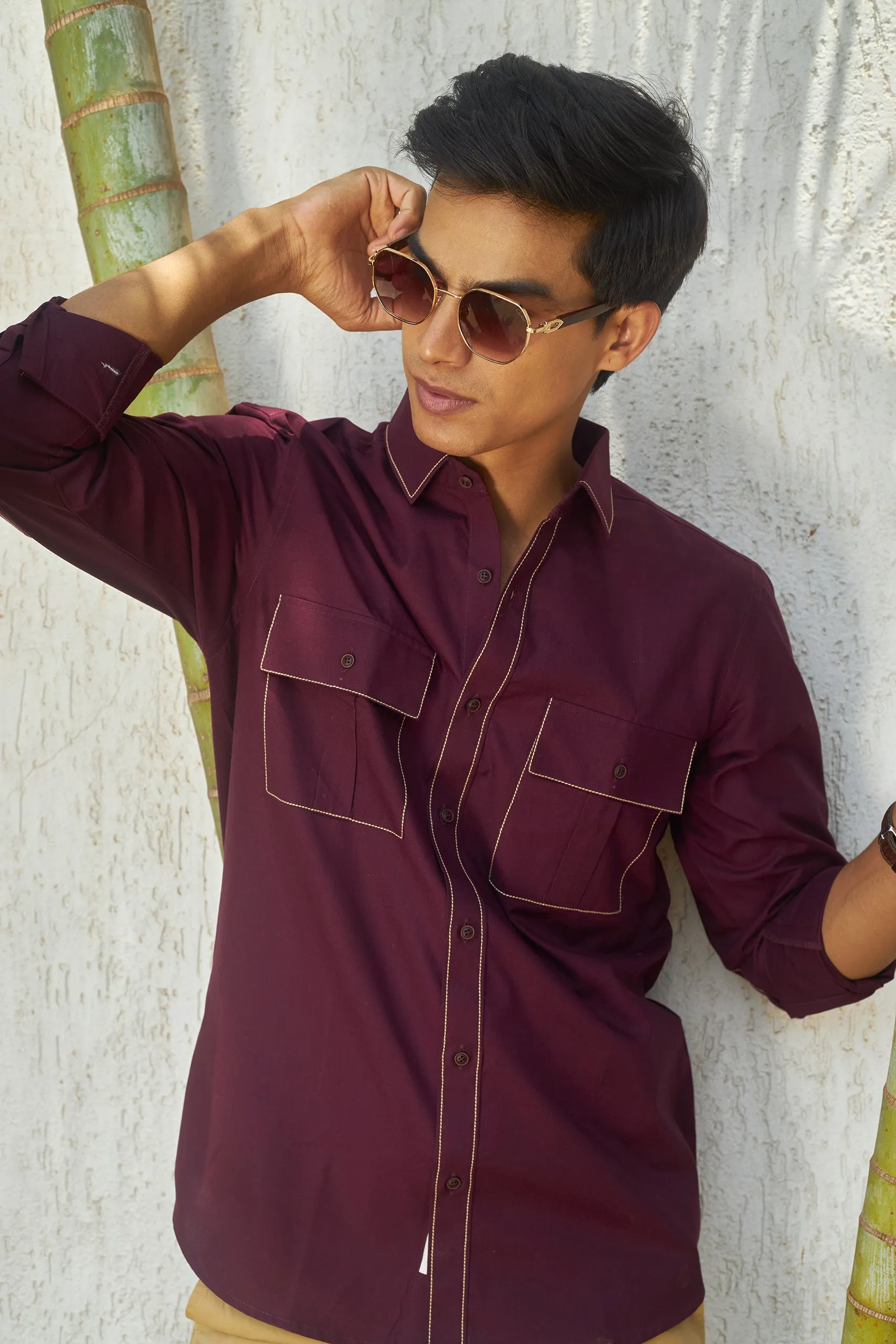 Cranberry Maroon Safari Shirt