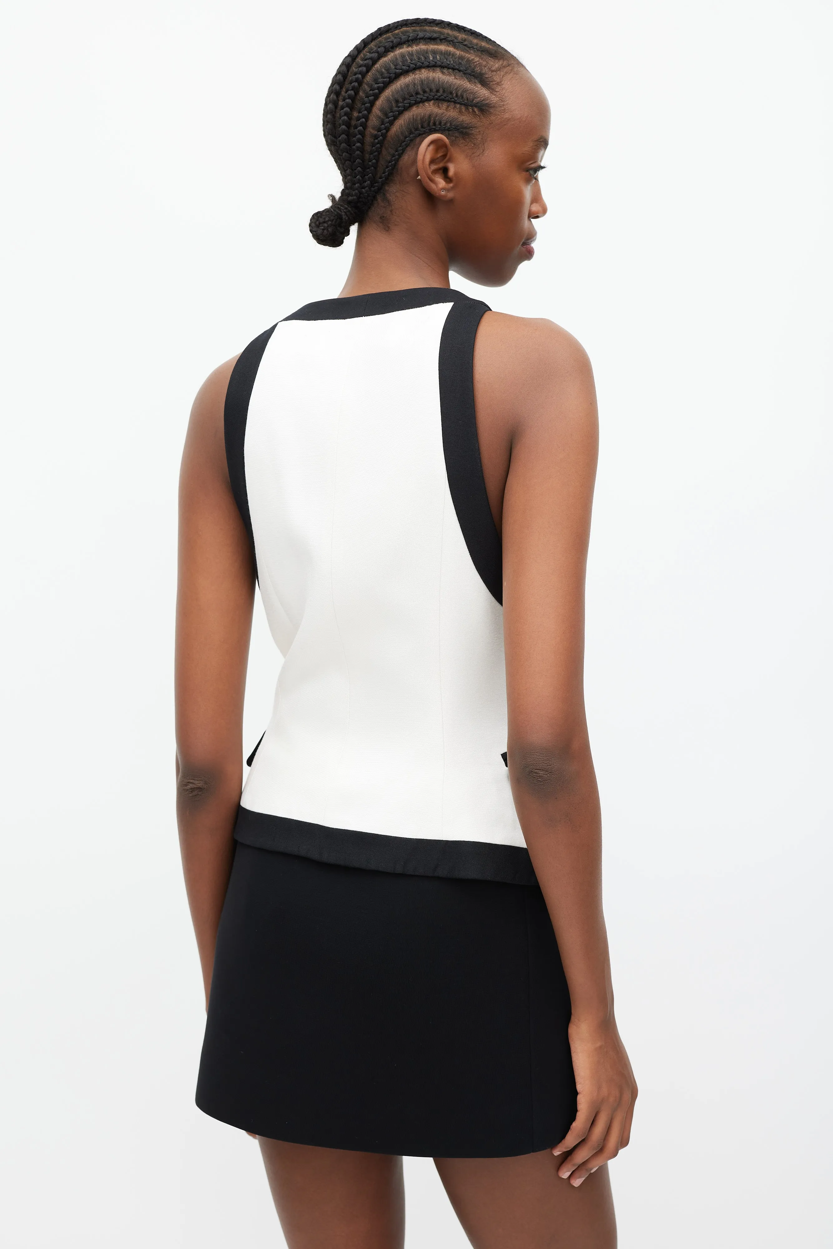 Cream & Black Silk Double Breasted Vest