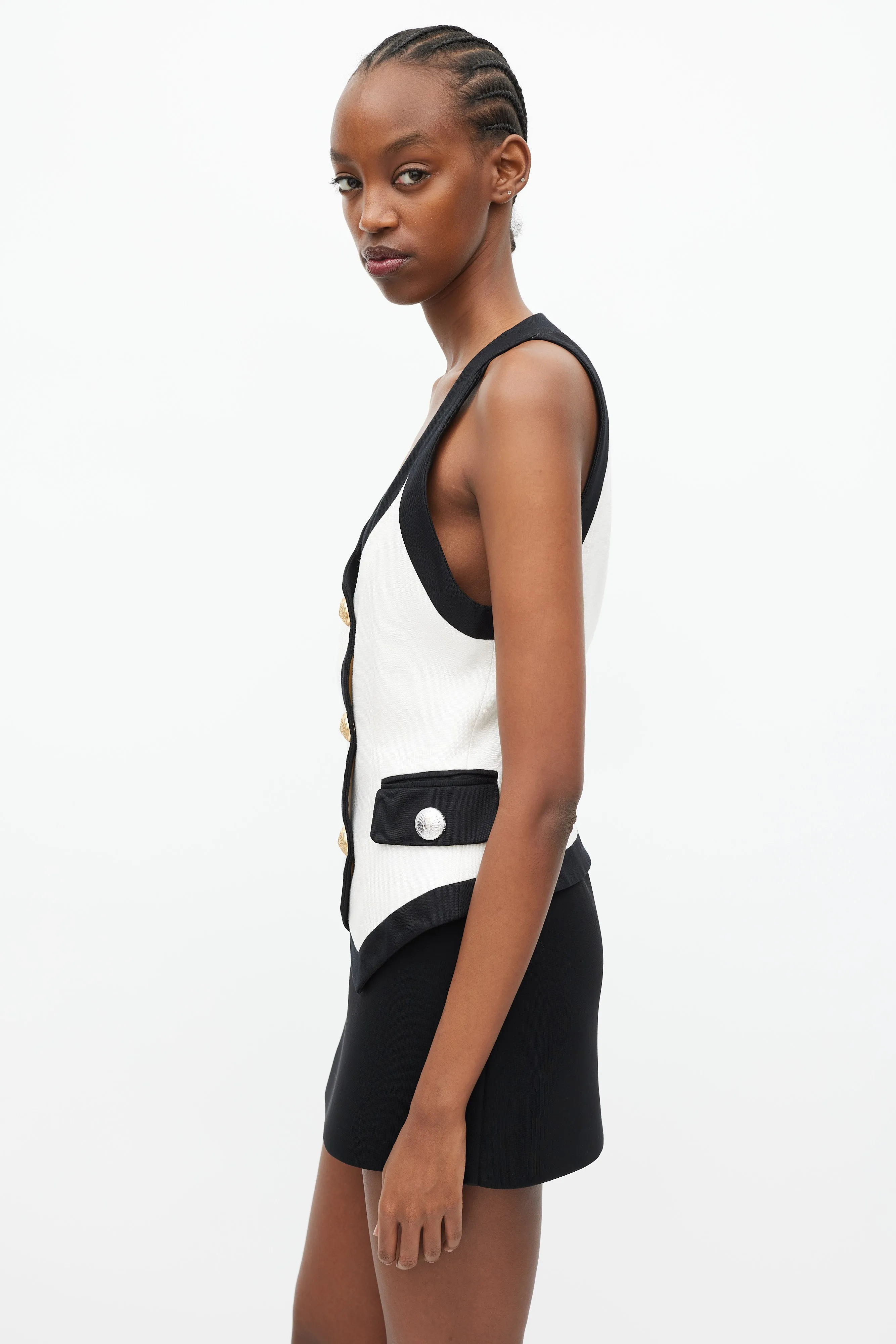 Cream & Black Silk Double Breasted Vest