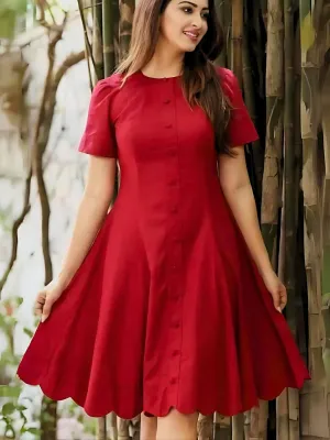 Elchic Elegant Red Knee-Length Cotton Dress