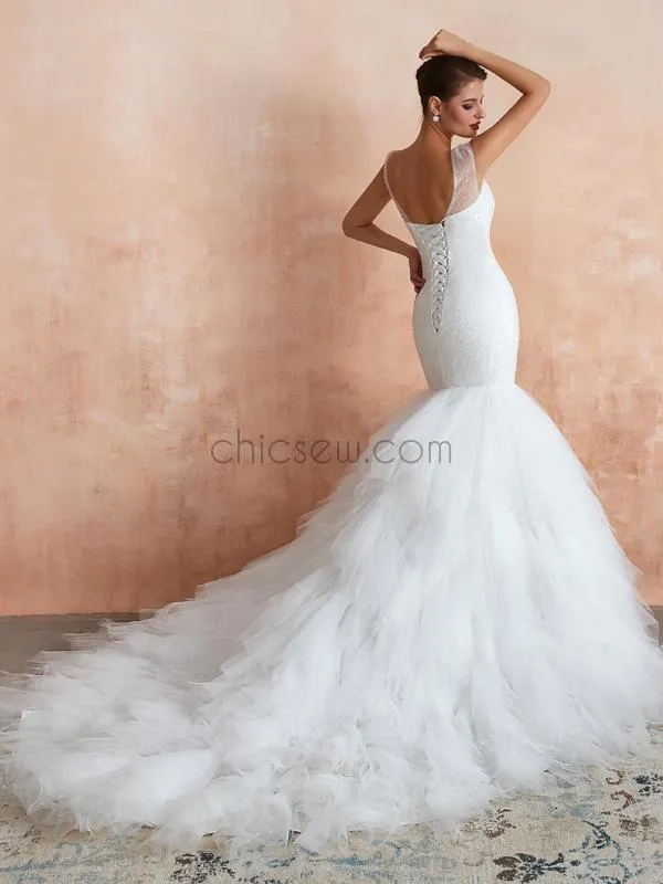 Elegant Mermaid V-neck Long Wedding Dresses SDP1183