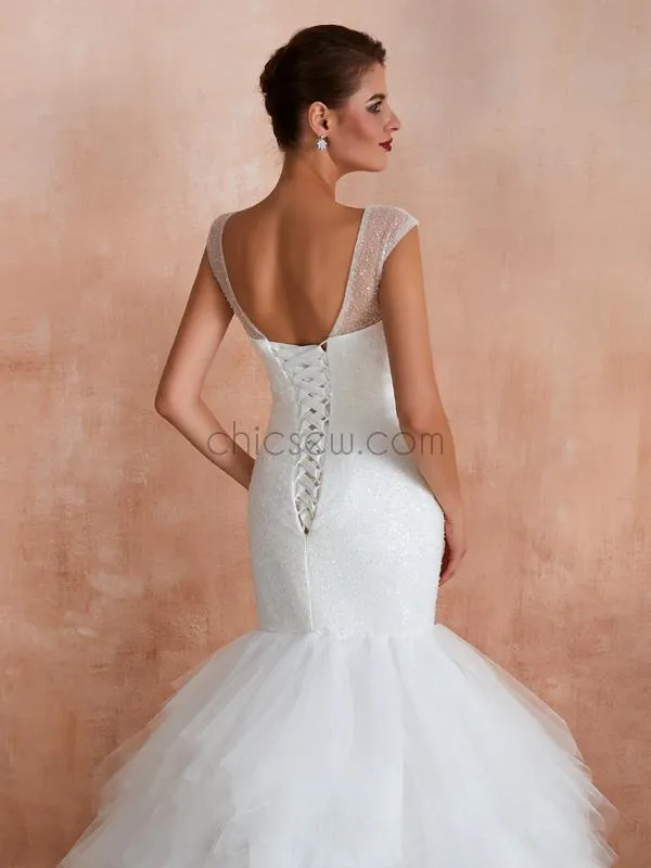 Elegant Mermaid V-neck Long Wedding Dresses SDP1183