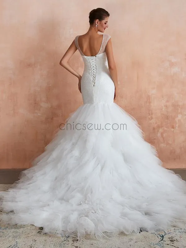 Elegant Mermaid V-neck Long Wedding Dresses SDP1183