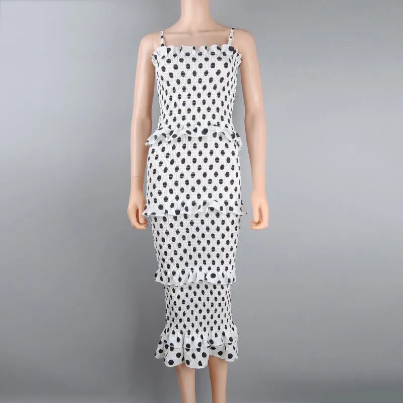 Elegant Polka Dot Ruffled Midi Dress Women Sexy