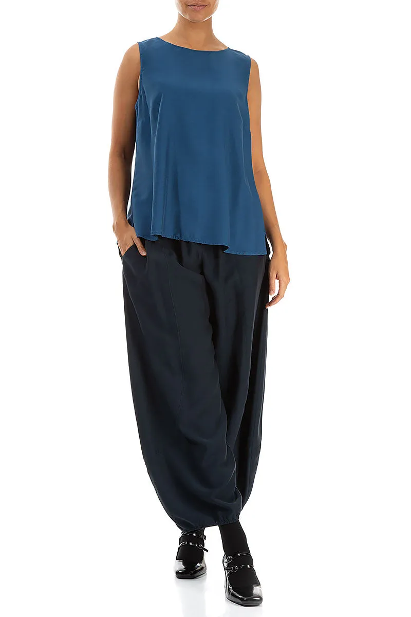 Flared Sleeveless Azure Silk Bamboo Top