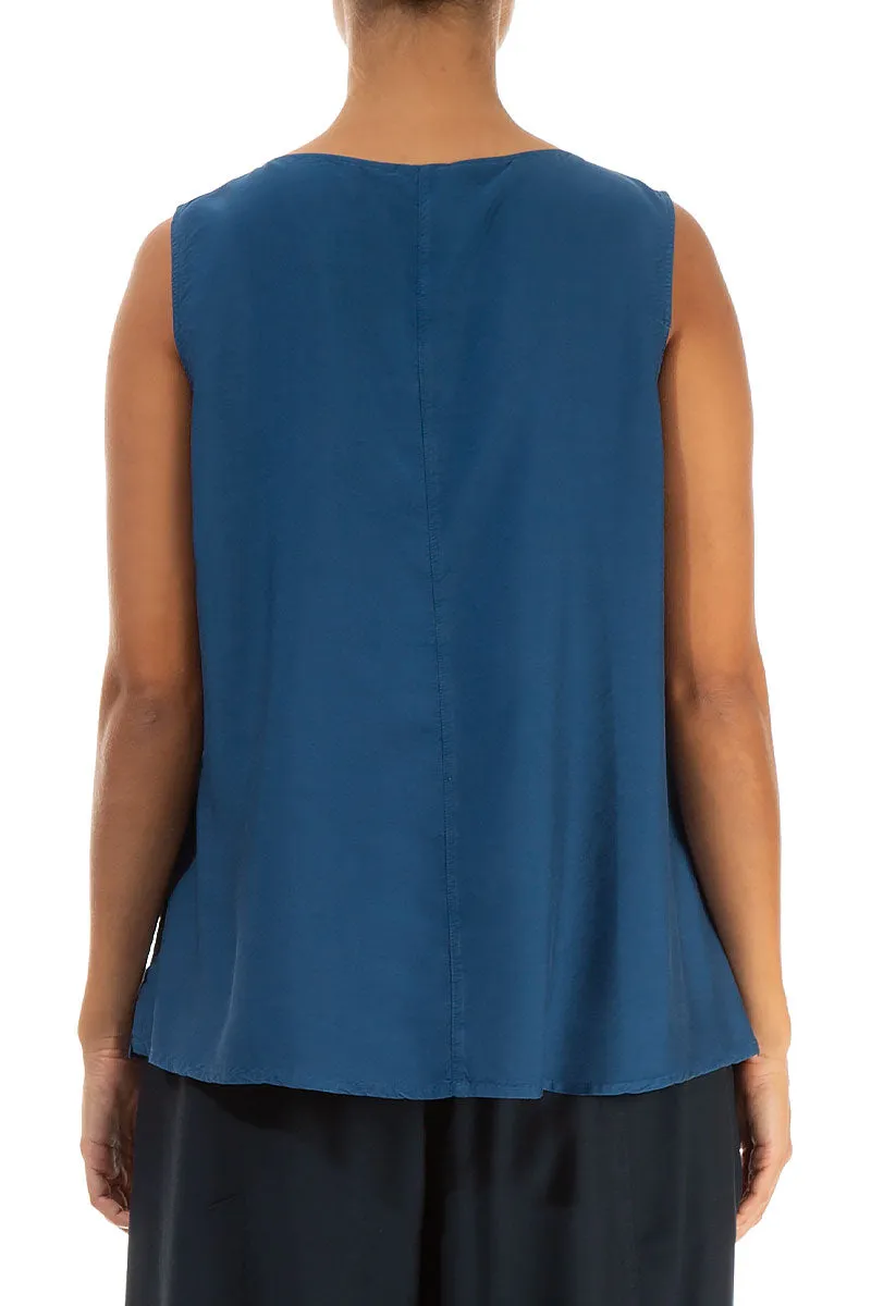 Flared Sleeveless Azure Silk Bamboo Top