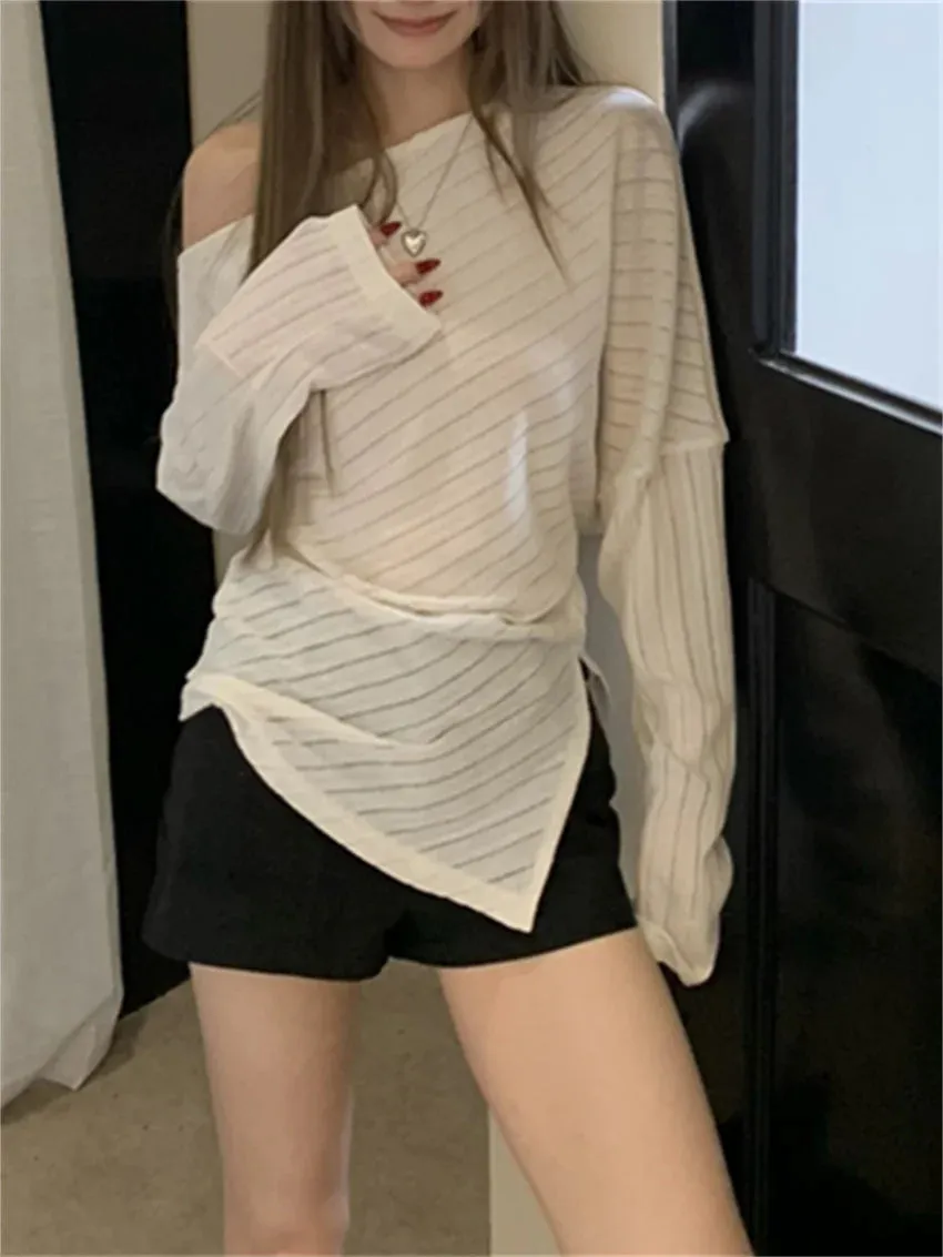 Girlary High Street Sweaters Women Knitted Gentle Skew Collar Off Shoulders Autumn Daily Loose New Slim Pullovers Autumn Chic