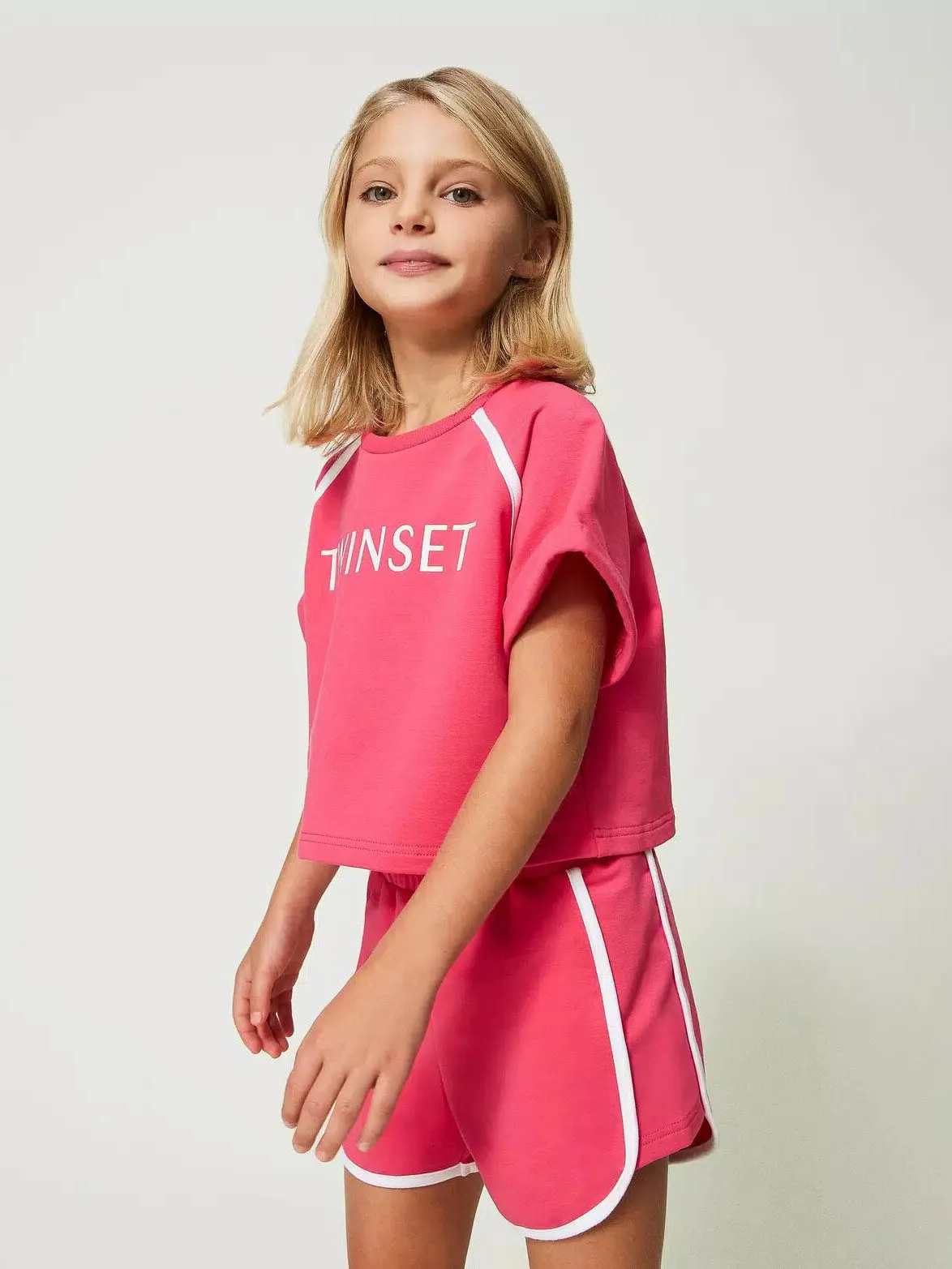 Girl's Set-Cotton T-Shirt & Shorts-fuchsia