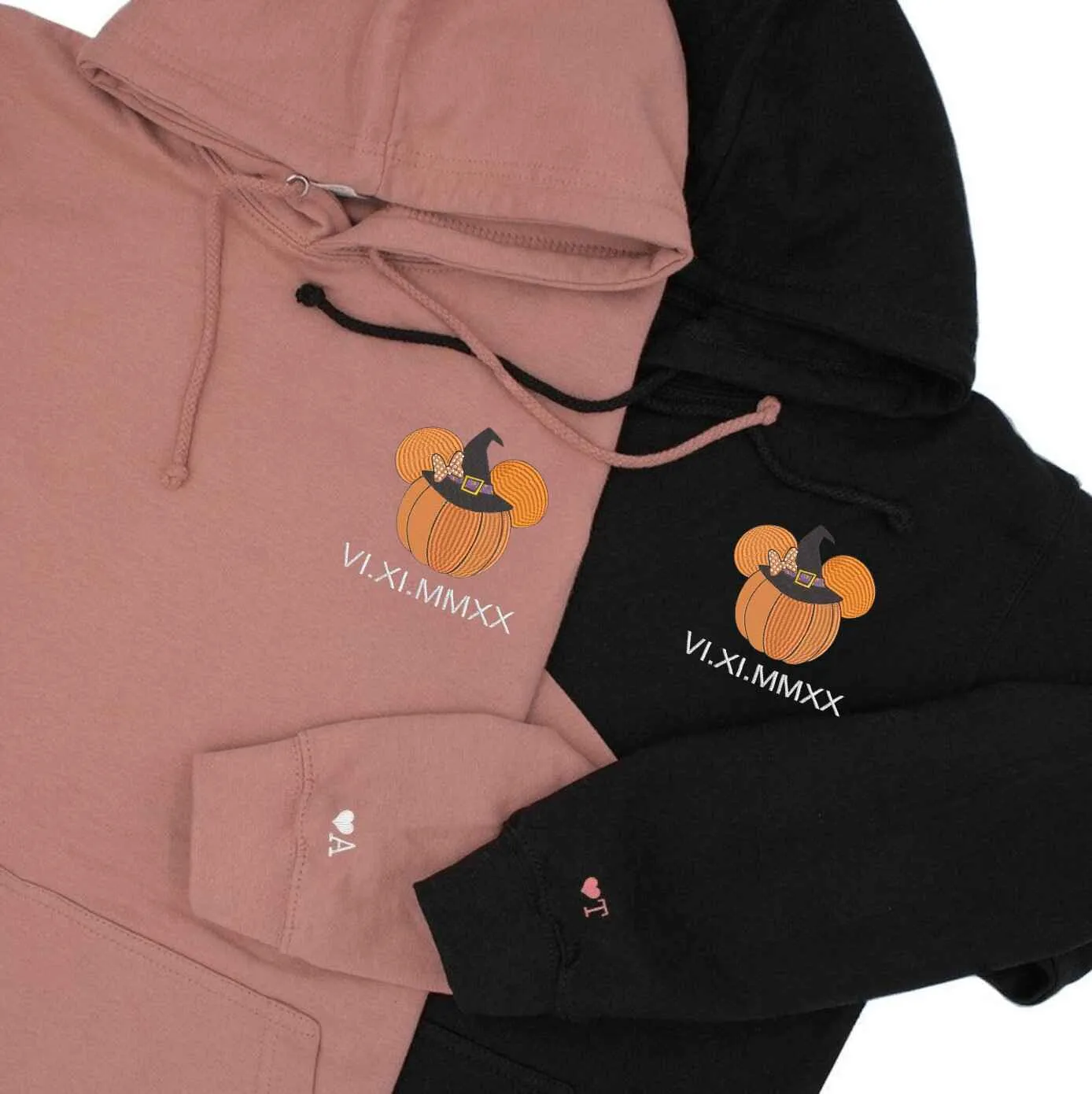 Halloween Pumpkin Mouse Ears Embroidered Couple Sweatshirts - Personalized Anniversary Gifts