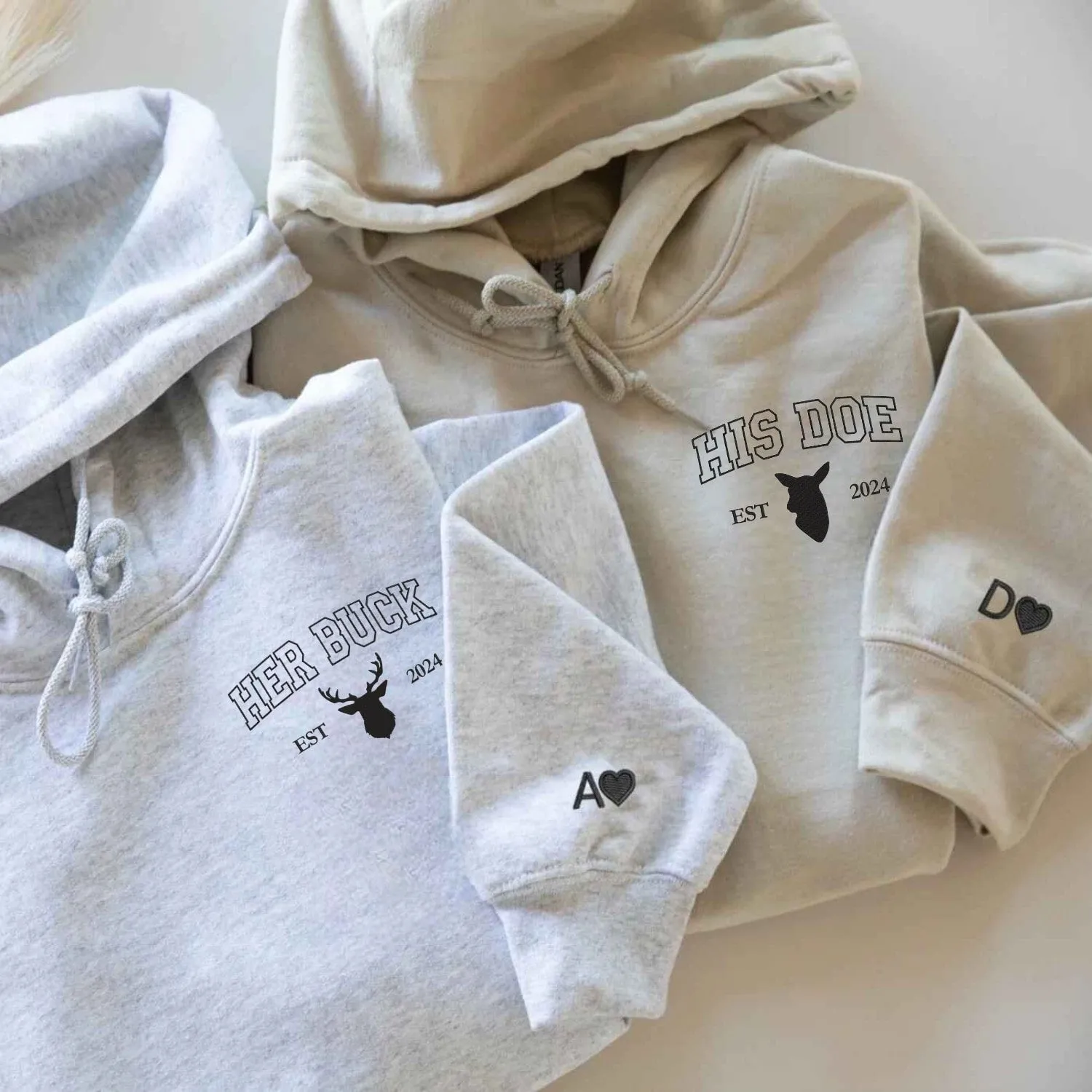 Her Buck & His Doe Matching Couple Hoodies - Custom Embroidered Matching Couple Hoodies