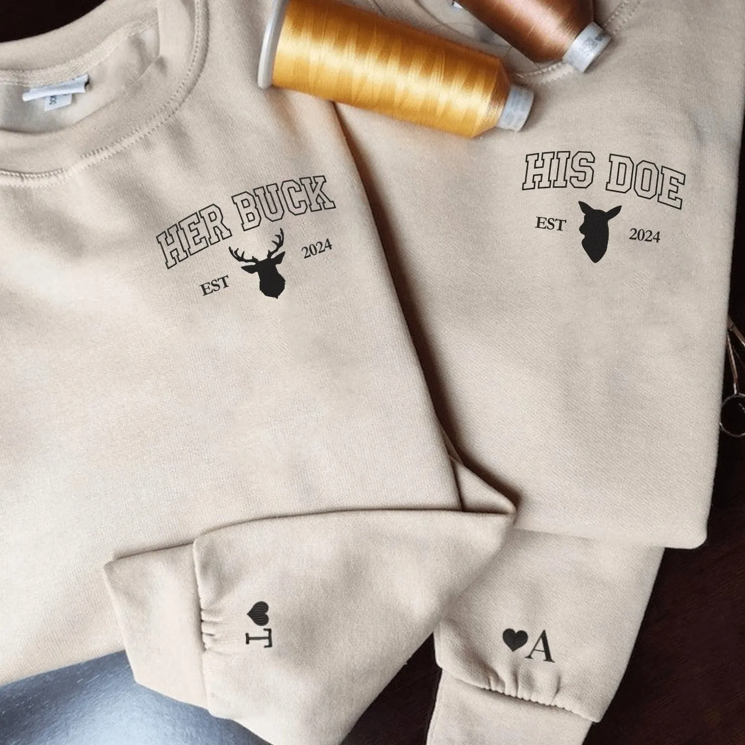 Her Buck & His Doe Matching Couple Hoodies - Custom Embroidered Matching Couple Hoodies