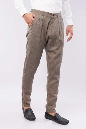 Herringbone Pleated Pants - Brown