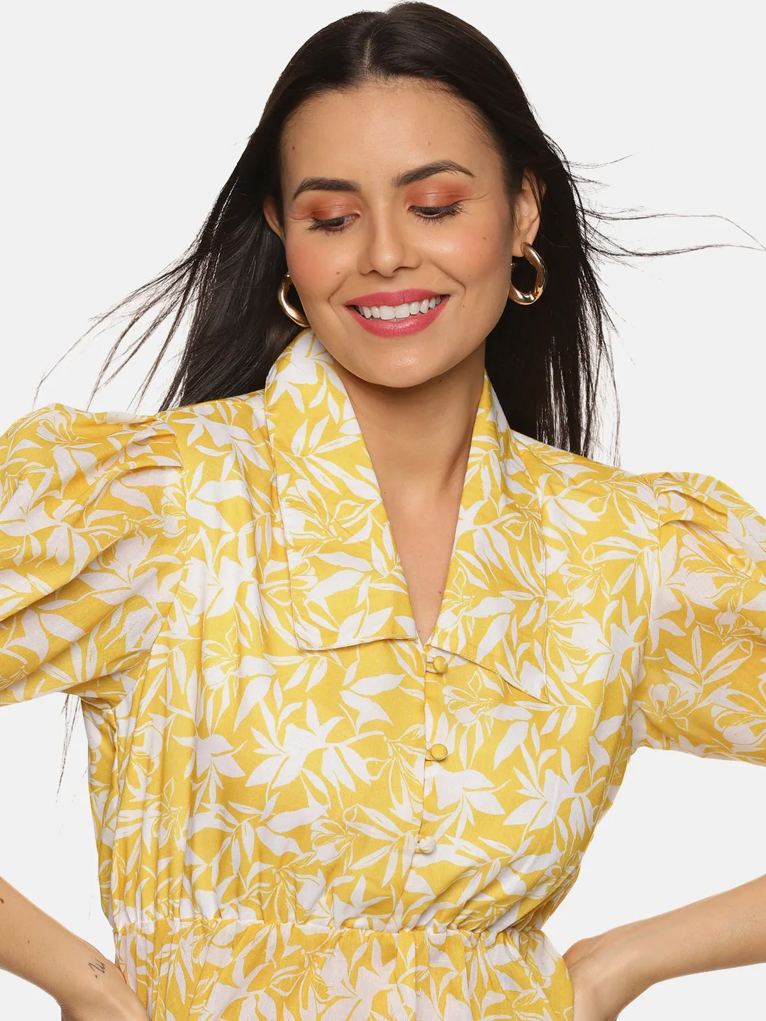 IS.U Floral Yellow Collared Peplum Top