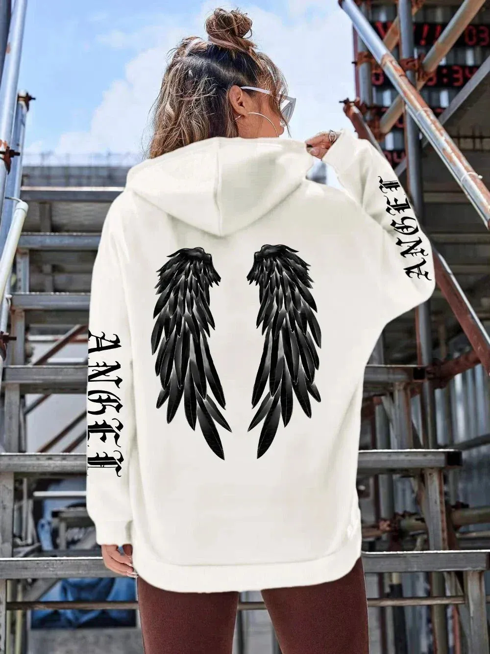 Ivyshape | Casual Hoodie with Wing Print for Women