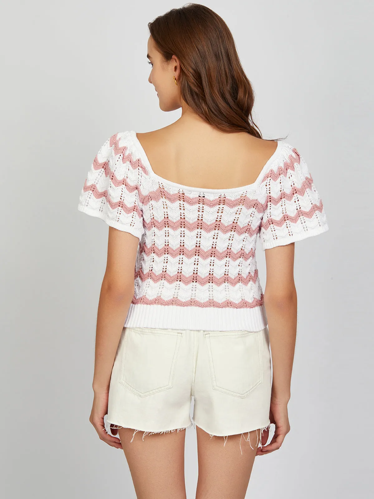 Kalli: 100% Cotton Chevron Flutter Sleeve Top