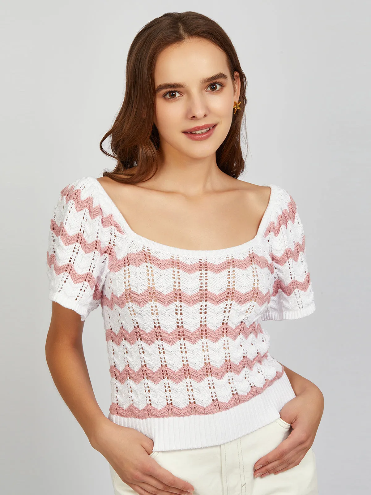 Kalli: 100% Cotton Chevron Flutter Sleeve Top