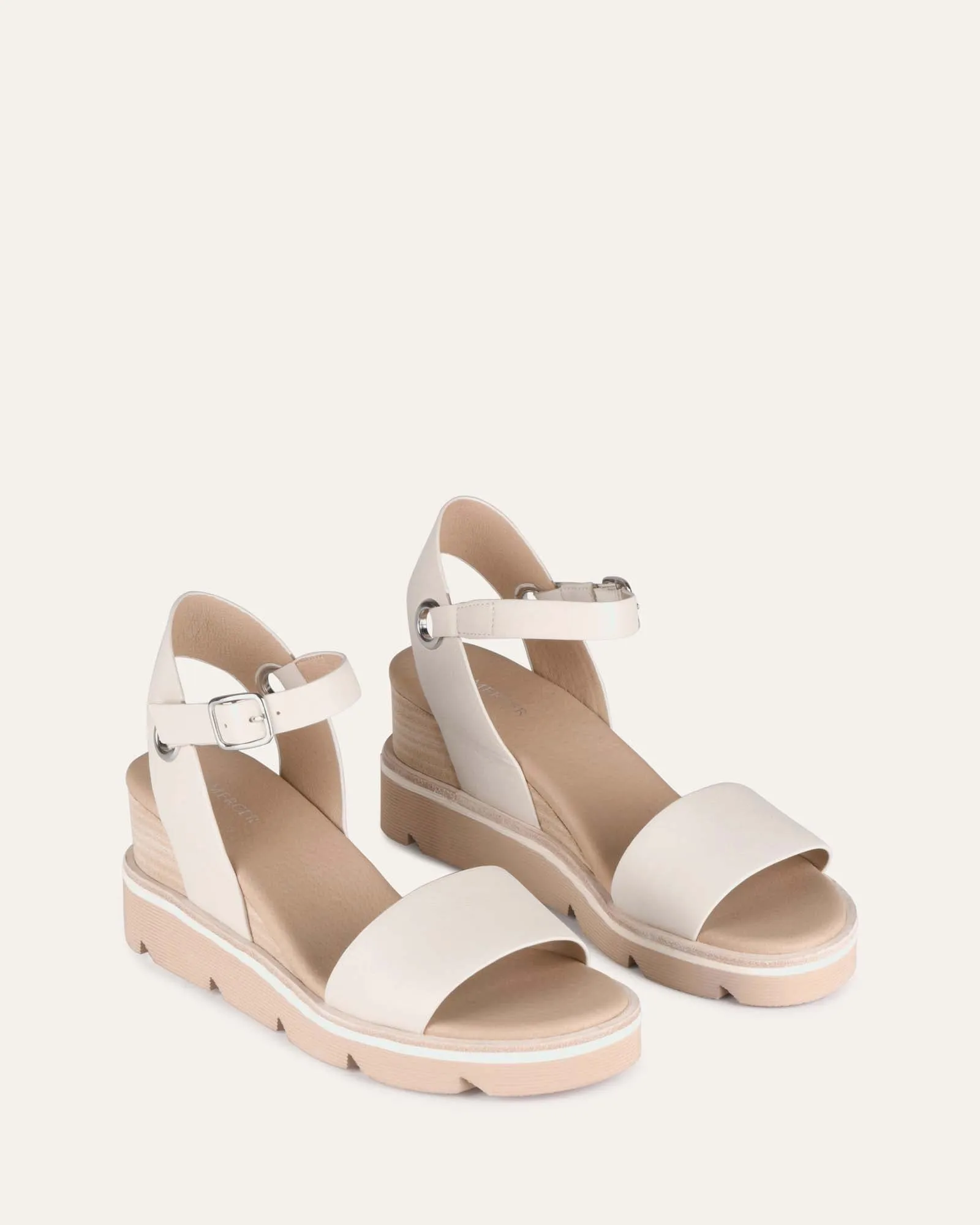 KATIE MID HEEL WEDGE SANDALS BONE LEATHER