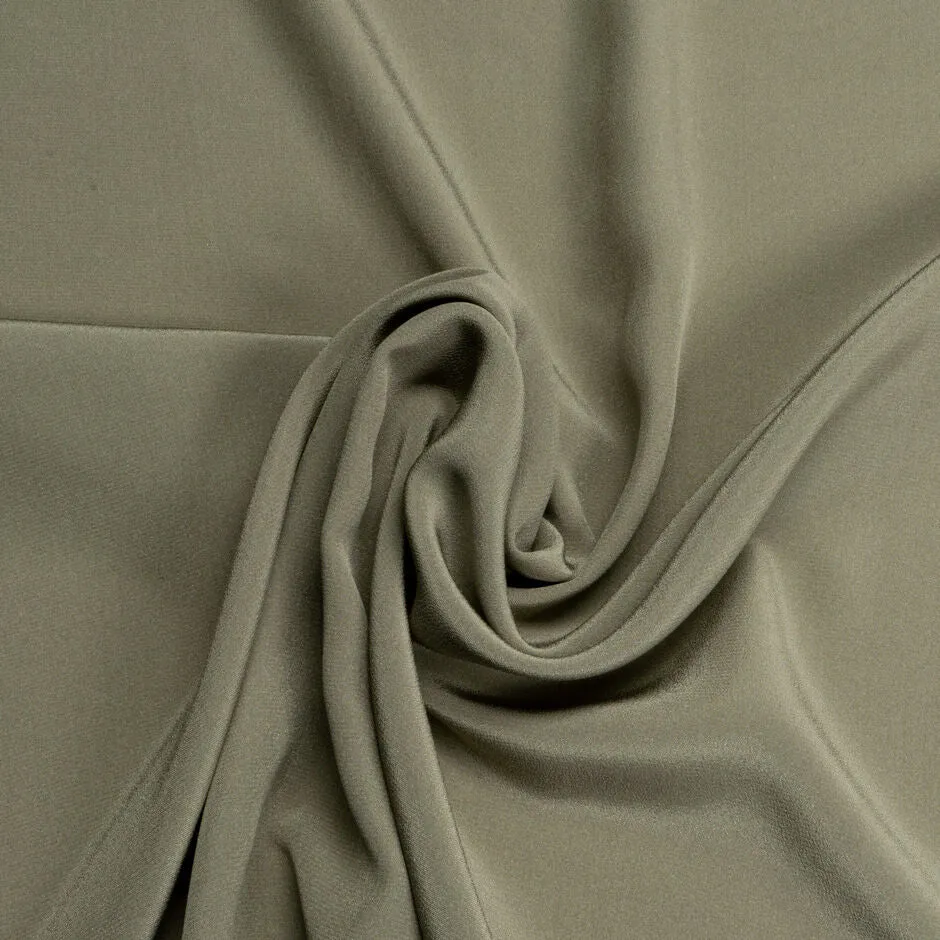 Khaki Green Pure Silk Crêpe de Chine