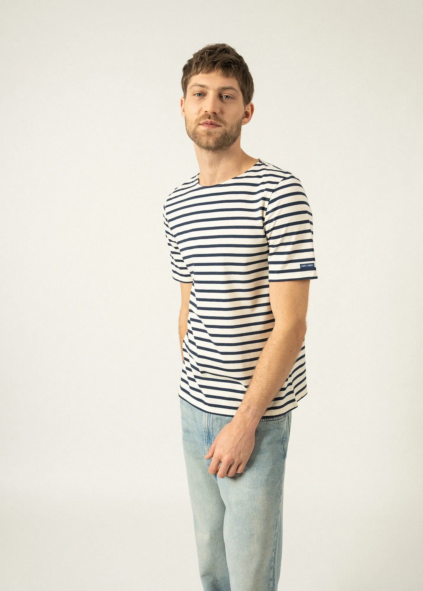 LEVANT MODERN - Breton Stripe Short Sleeve Shirt | Soft Cotton | Unisex Fit (ECRU / NAVY)