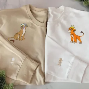 Lion King & Queen Couple Hoodies – Matching Embroidered Hoodies for Disney Fans