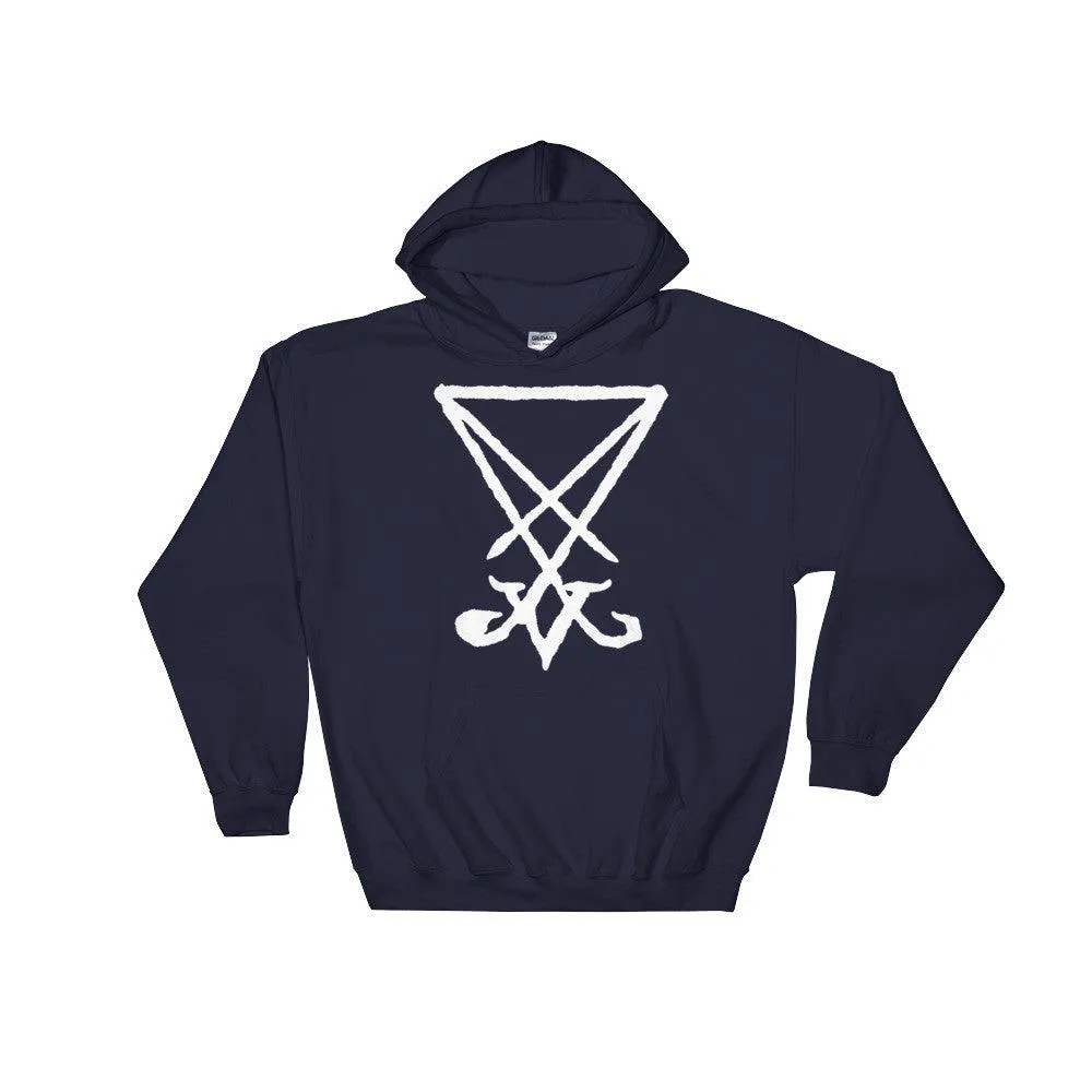 Lucifer Sigil White Front / Back Hooded Printed Sweatshirt