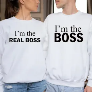 Matching Couple Hoodies - Custom Embroidered Sweatshirts “I’m the Boss” and “I’m the Real Boss” Unique Gift For Couples