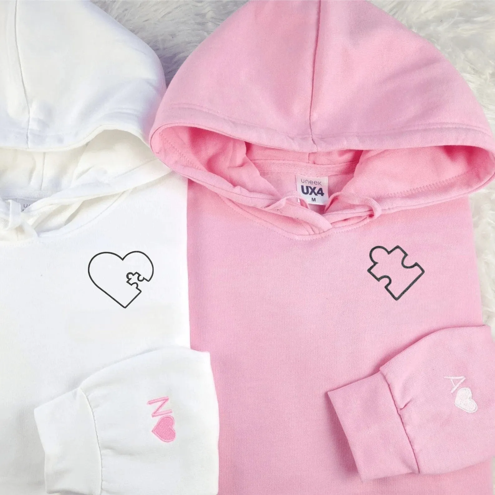 Matching Couple Hoodies -  Heart Puzzle Custom Embroidered Sweatshirts For Couples