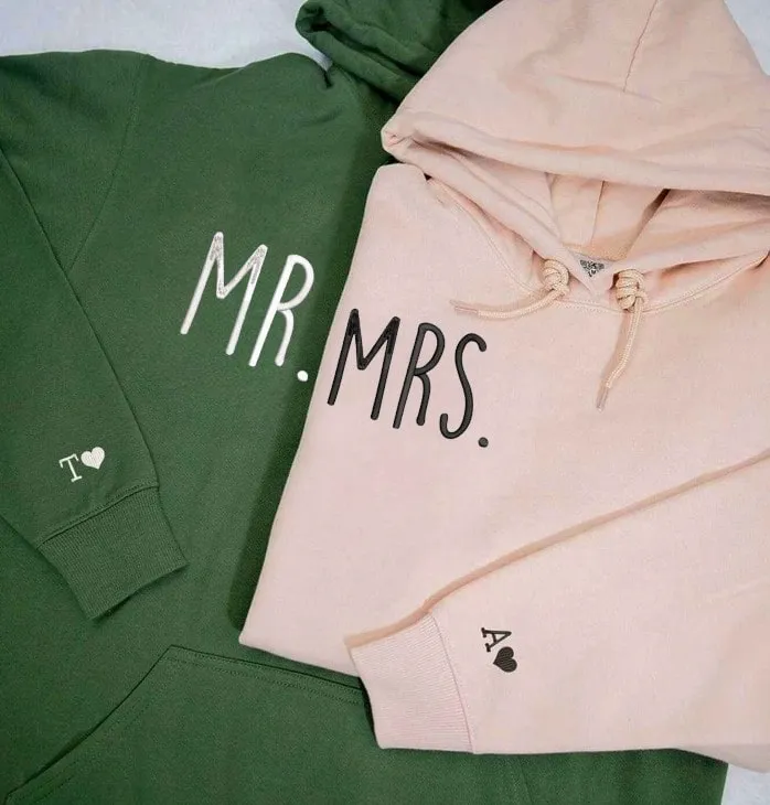 MR. and MRS. Matching Couple Hoodies - Personalized Embroidered Sweatshirts For Couples