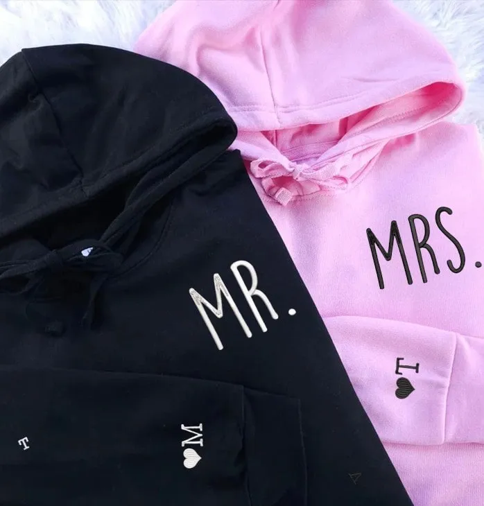 MR. and MRS. Matching Couple Hoodies - Personalized Embroidered Sweatshirts For Couples