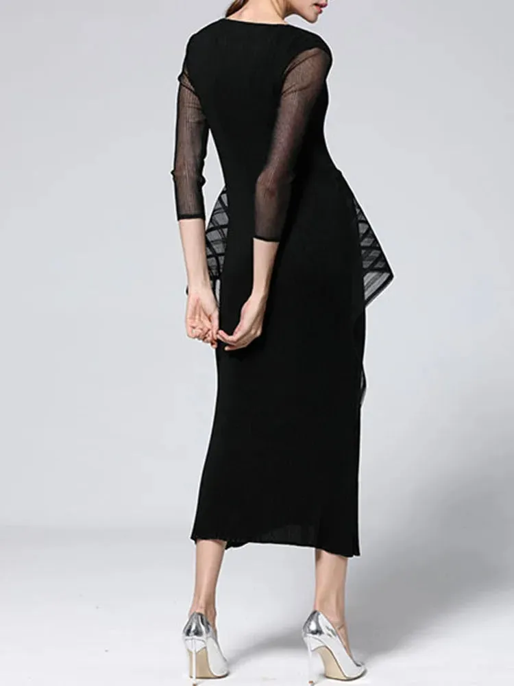 New! Ultimate Black Elegant Midi Pleated Dress