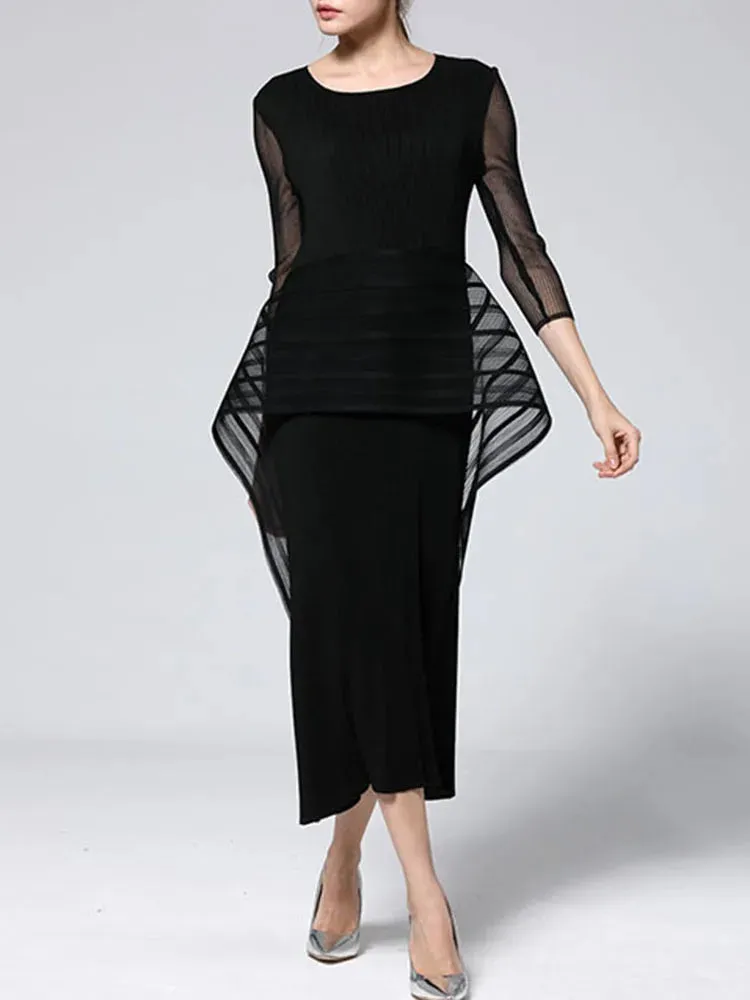 New! Ultimate Black Elegant Midi Pleated Dress