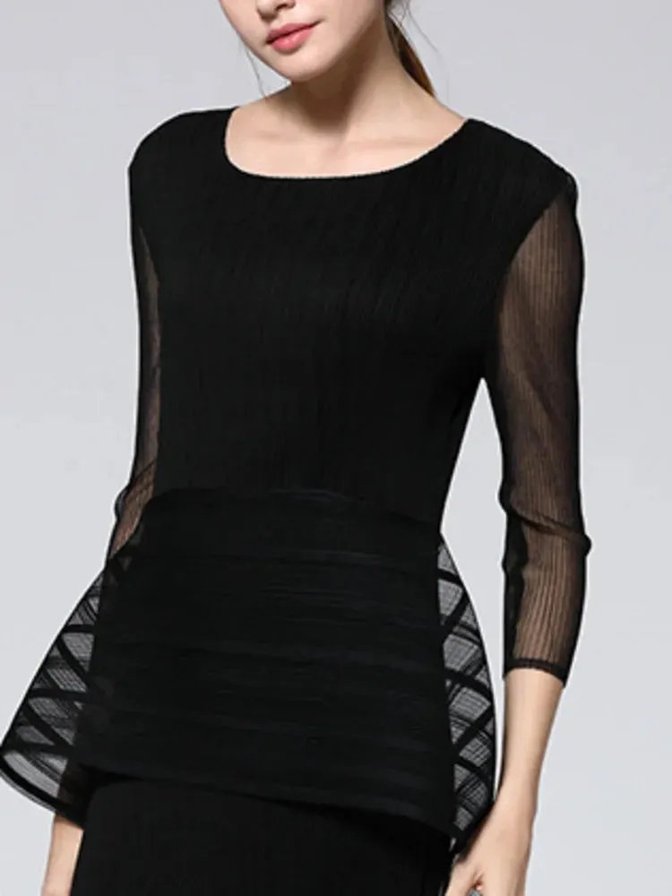 New! Ultimate Black Elegant Midi Pleated Dress