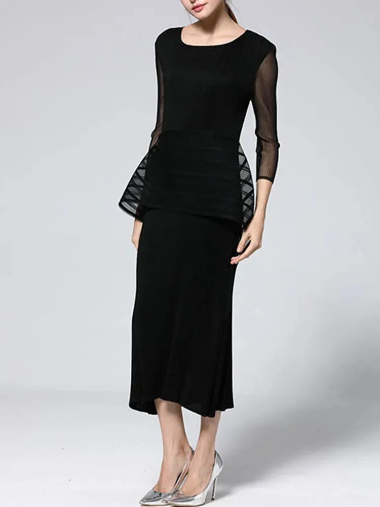 New! Ultimate Black Elegant Midi Pleated Dress