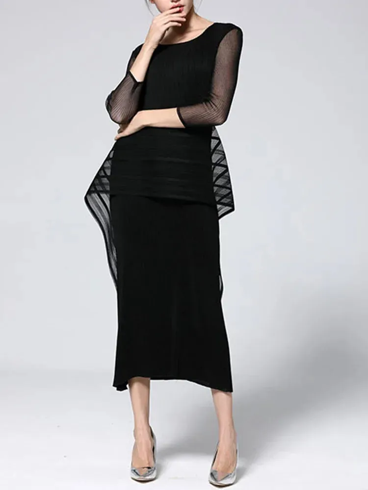 New! Ultimate Black Elegant Midi Pleated Dress