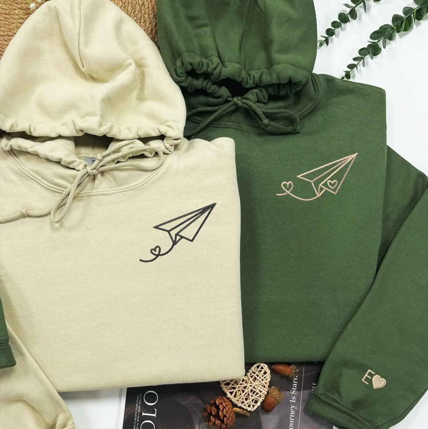 Paper Plane Matching Hoodies – Cute Embroidered Custom Gifts for Couples Who Love to Travel