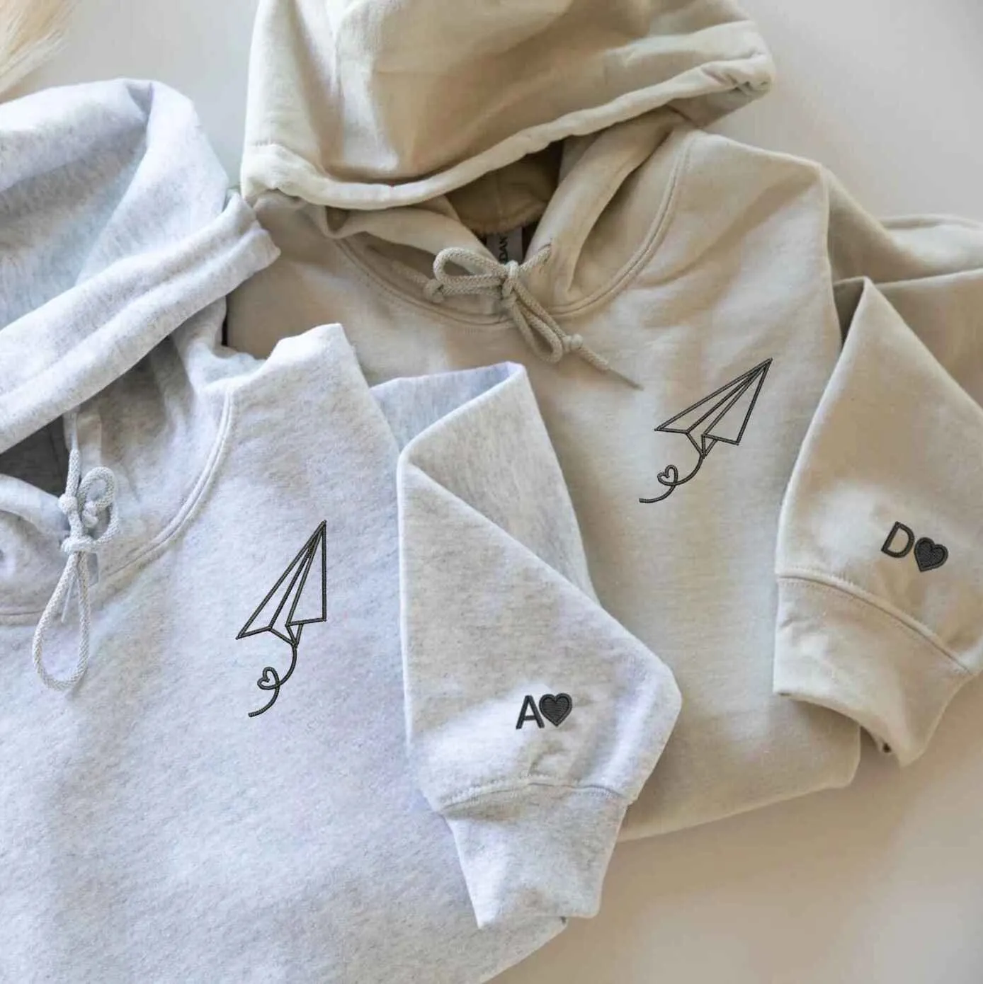 Paper Plane Matching Hoodies – Cute Embroidered Custom Gifts for Couples Who Love to Travel