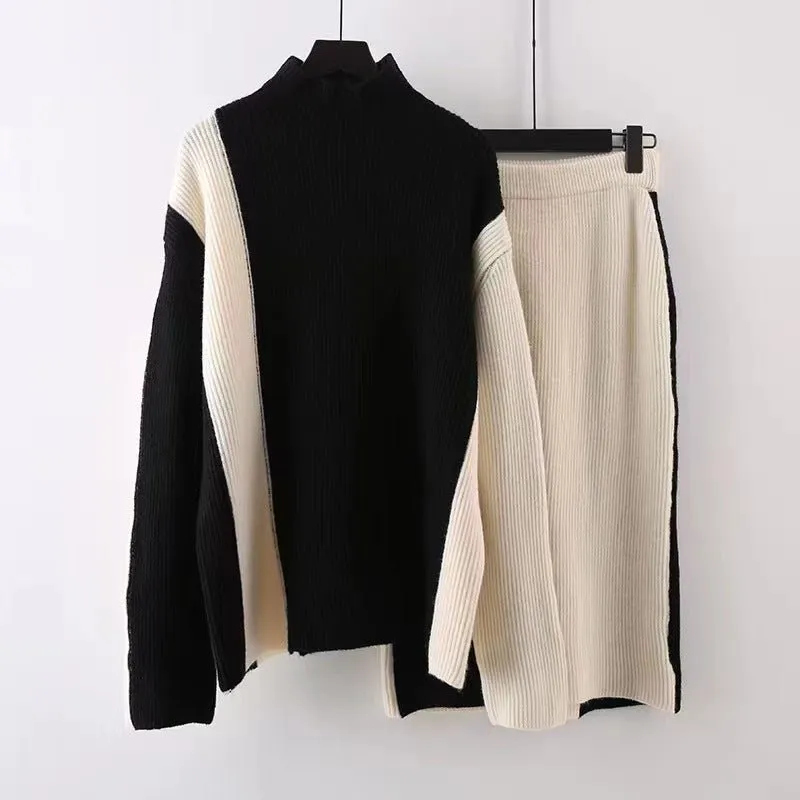 Pre Order:  Contrast Sweater Skirt Knit Set